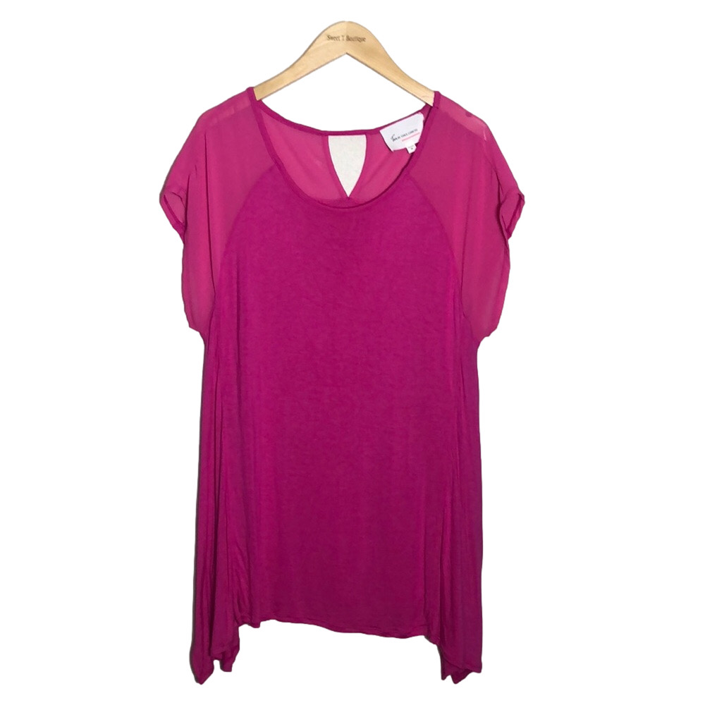 TWO by VINCE CAMUTO Women's 2X Bright Pink Short Sleeve Lightweight Tunic Top